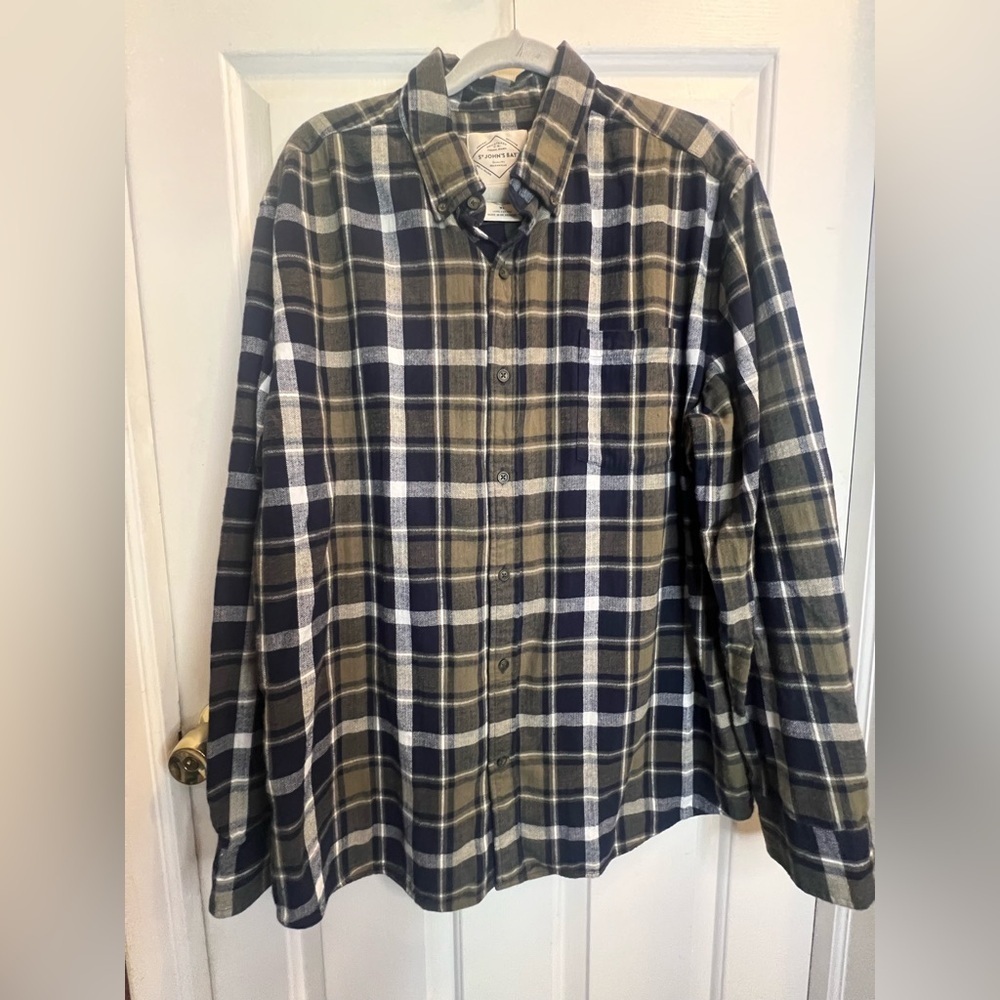 St. John's Bay Plaid Shirt - Navy and Olive
